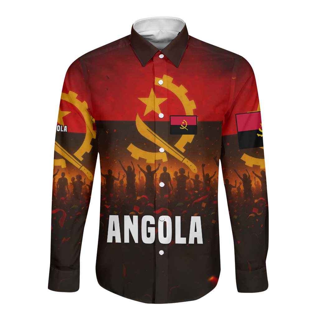 Angola Long Sleeve Button Shirt Red Black Yellow Grunge - African Pride