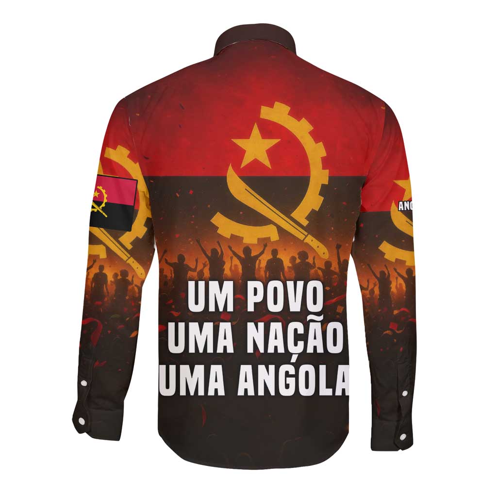 Angola Long Sleeve Button Shirt Red Black Yellow Grunge - African Pride