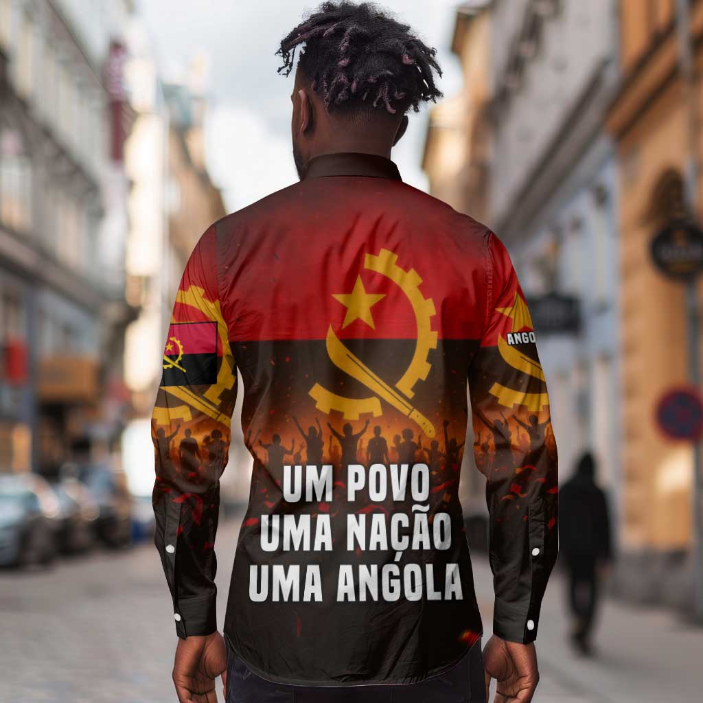 Angola Long Sleeve Button Shirt Red Black Yellow Grunge - African Pride