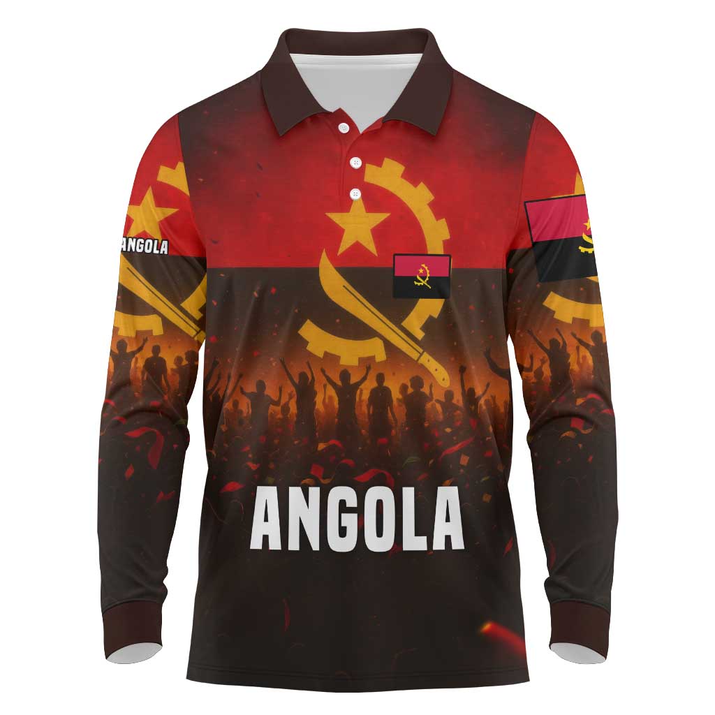 Angola Long Sleeve Polo Shirt Red Black Yellow Grunge - African Pride