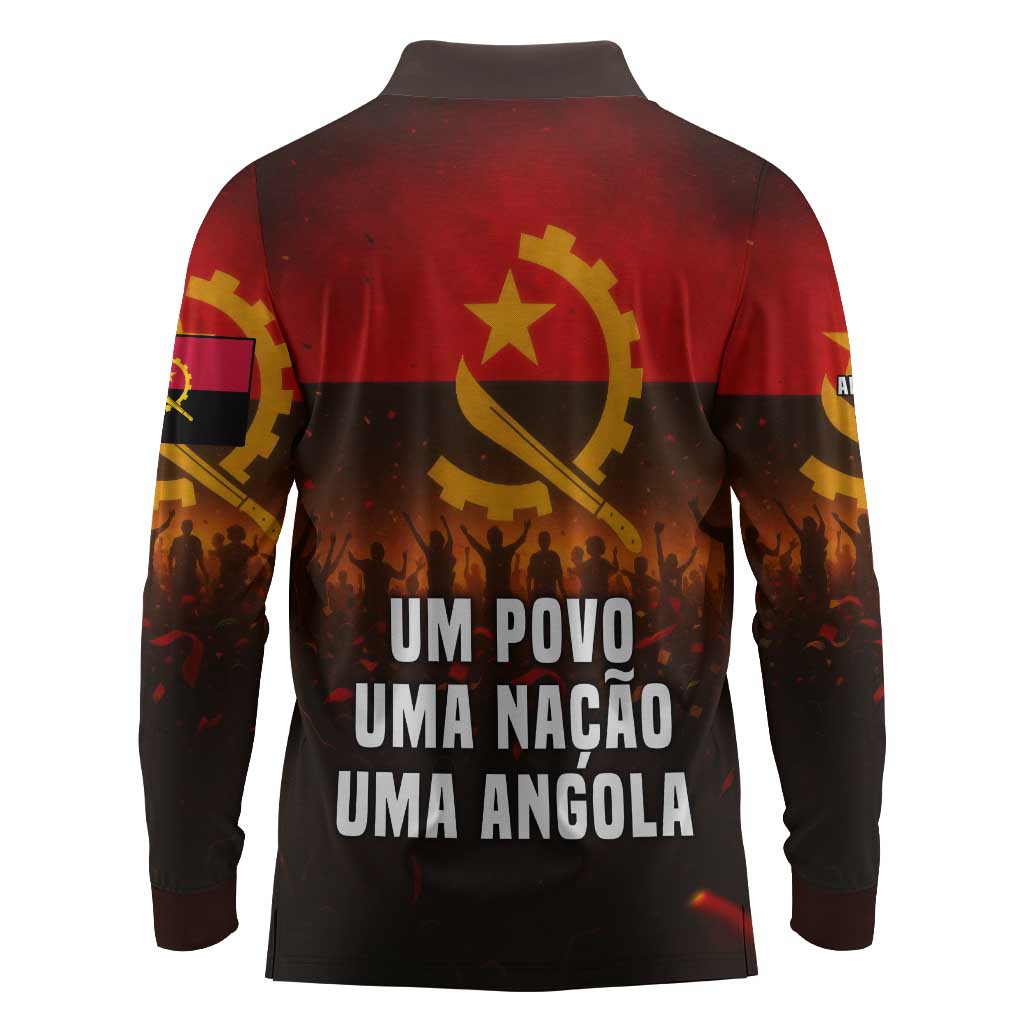 Angola Long Sleeve Polo Shirt Red Black Yellow Grunge - African Pride