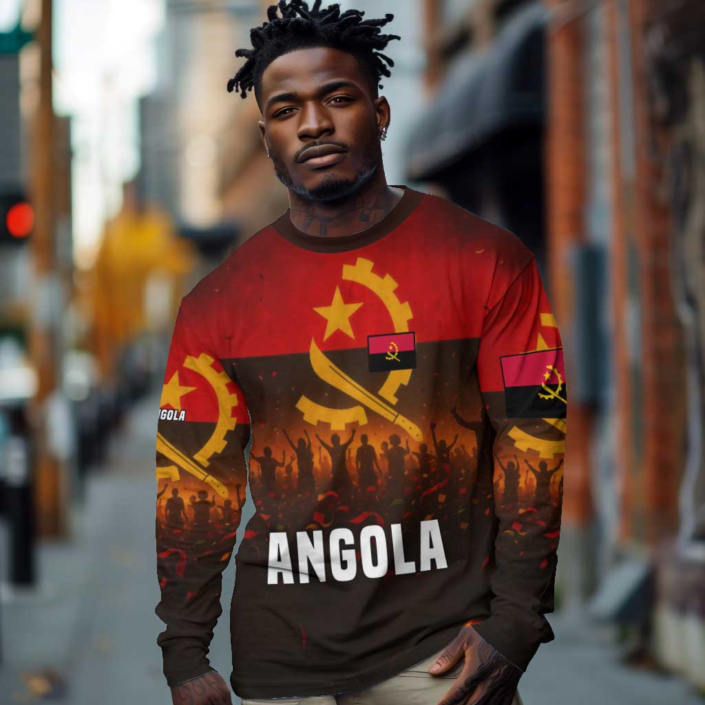Angola Long Sleeve Shirt Red Black Yellow Grunge - African Pride