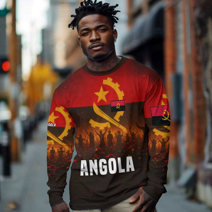 Angola Long Sleeve Shirt Red Black Yellow Grunge - African Pride