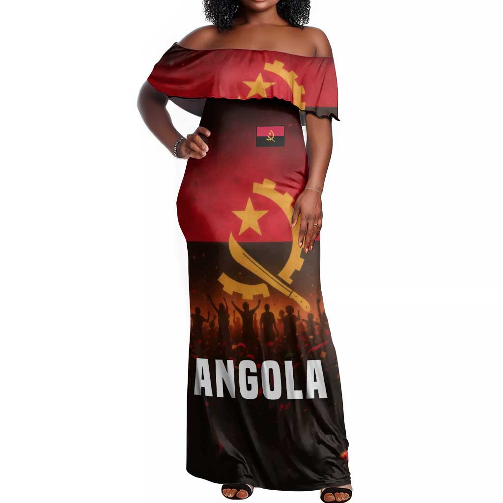 Angola Off Shoulder Maxi Dress Red Black Yellow Grunge - African Pride