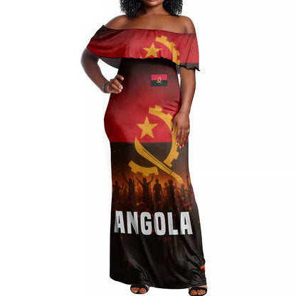 Angola Off Shoulder Maxi Dress Red Black Yellow Grunge - African Pride