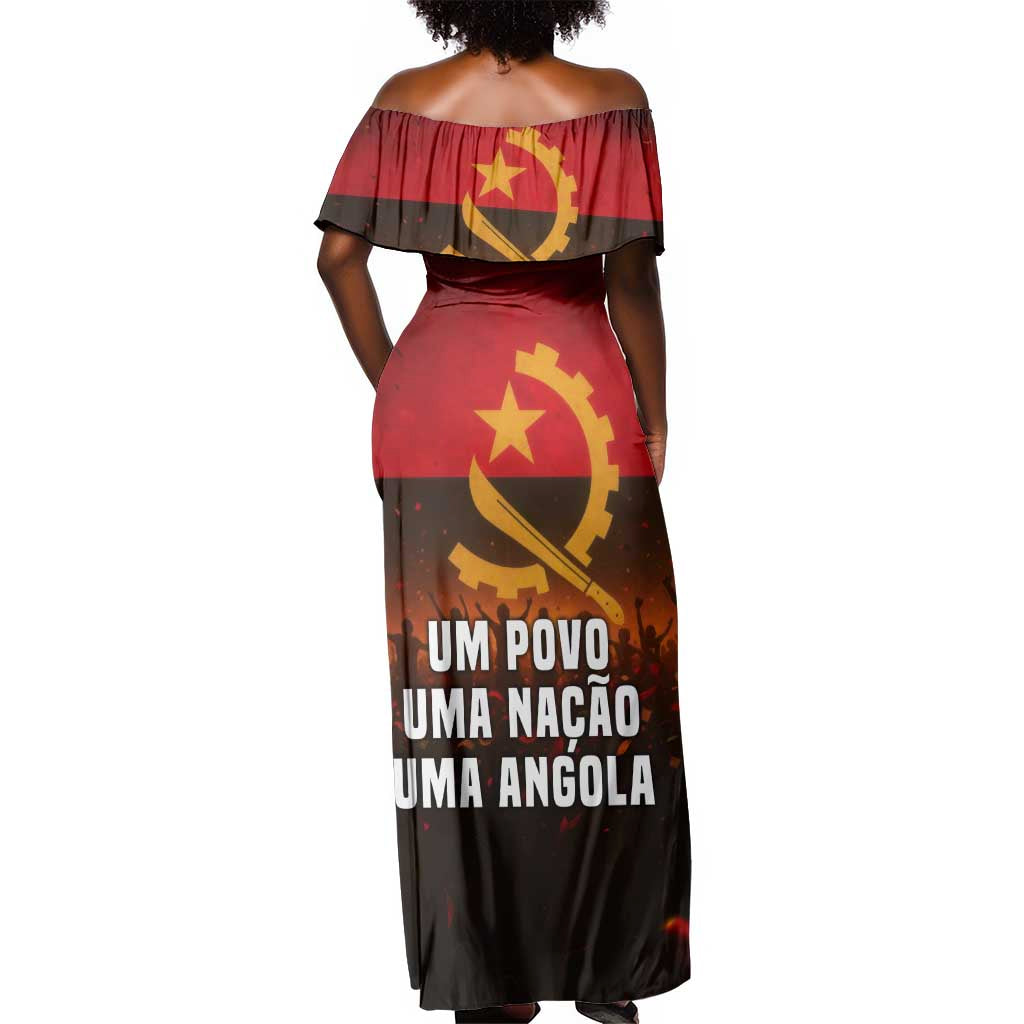 Angola Off Shoulder Maxi Dress Red Black Yellow Grunge - African Pride