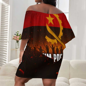 Angola Off Shoulder Short Dress Red Black Yellow Grunge - African Pride