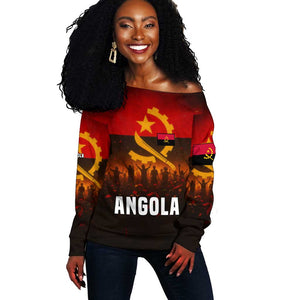 Angola Off Shoulder Sweater Red Black Yellow Grunge - African Pride