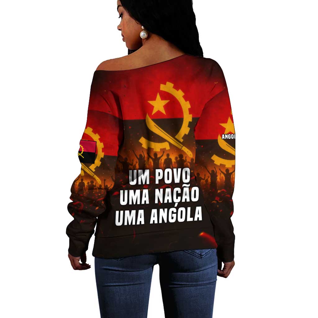 Angola Off Shoulder Sweater Red Black Yellow Grunge - African Pride