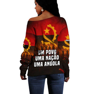 Angola Off Shoulder Sweater Red Black Yellow Grunge - African Pride