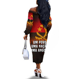 Angola Off The Shoulder Long Sleeve Dress Red Black Yellow Grunge - African Pride