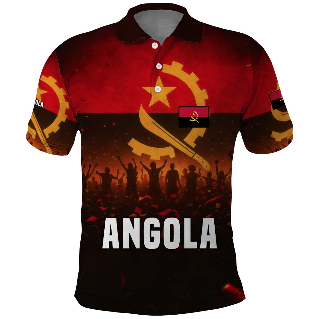 Angola Polo Shirt Red Black Yellow Grunge - African Pride
