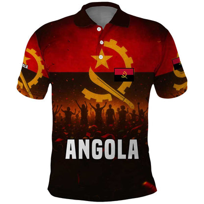 Angola Polo Shirt Red Black Yellow Grunge - African Pride