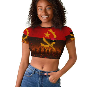 Angola Raglan Cropped T shirt Red Black Yellow Grunge - African Pride