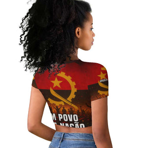 Angola Raglan Cropped T shirt Red Black Yellow Grunge - African Pride