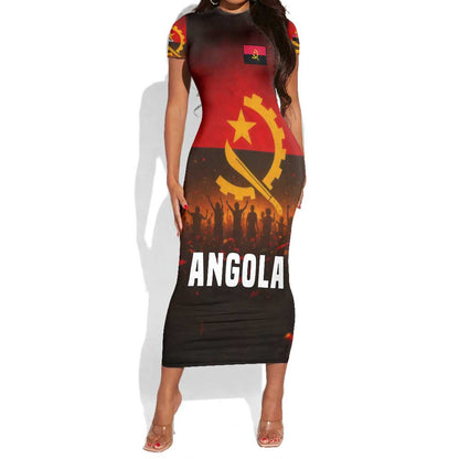 Angola Short Sleeve Bodycon Dress Red Black Yellow Grunge - African Pride