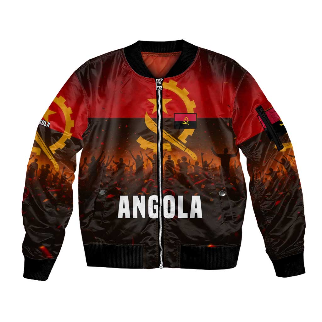 Angola Sleeve Zip Bomber Jacket Red Black Yellow Grunge - African Pride