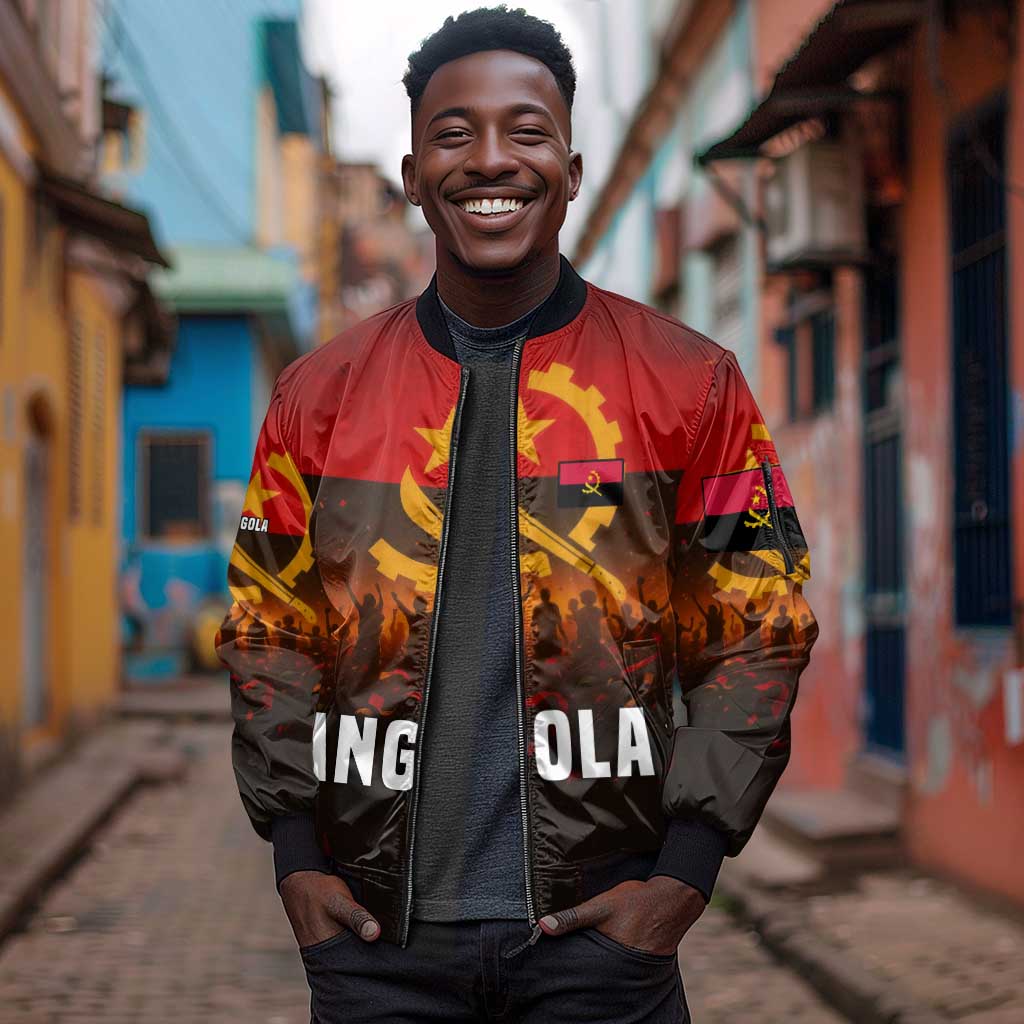 Angola Sleeve Zip Bomber Jacket Red Black Yellow Grunge - African Pride
