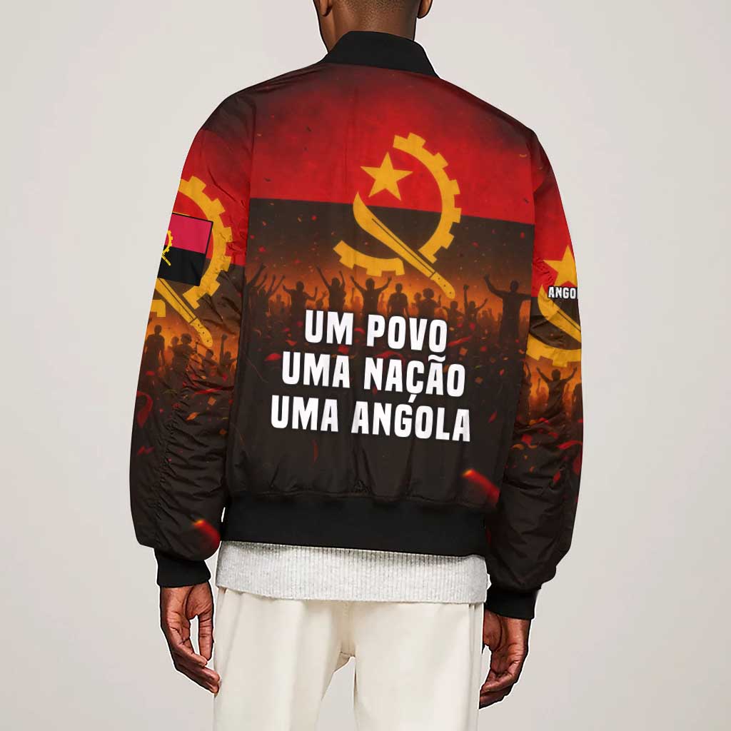 Angola Sleeve Zip Bomber Jacket Red Black Yellow Grunge - African Pride