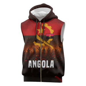 Angola Sleeveless Zip Hoodie Red Black Yellow Grunge - African Pride