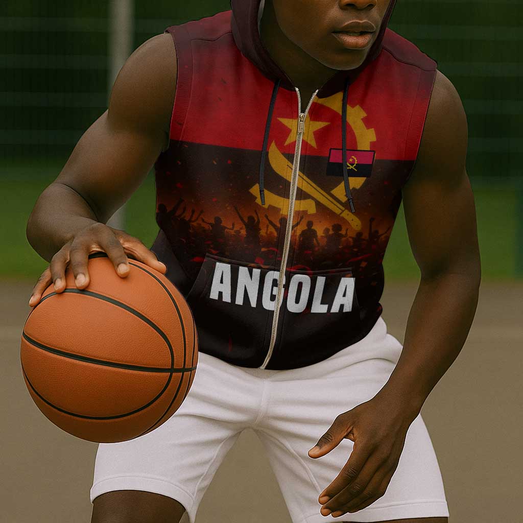 Angola Sleeveless Zip Hoodie Red Black Yellow Grunge - African Pride