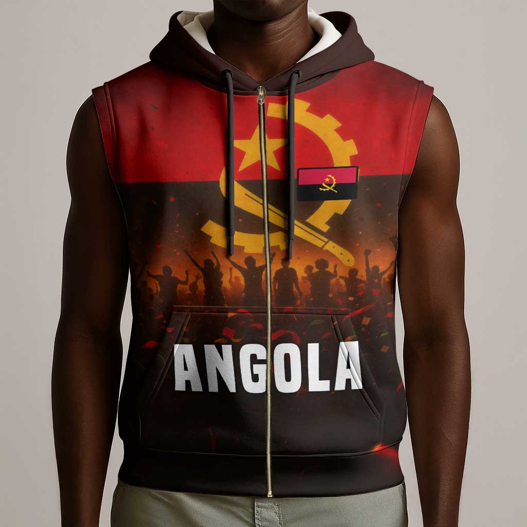Angola Sleeveless Zip Hoodie Red Black Yellow Grunge - African Pride