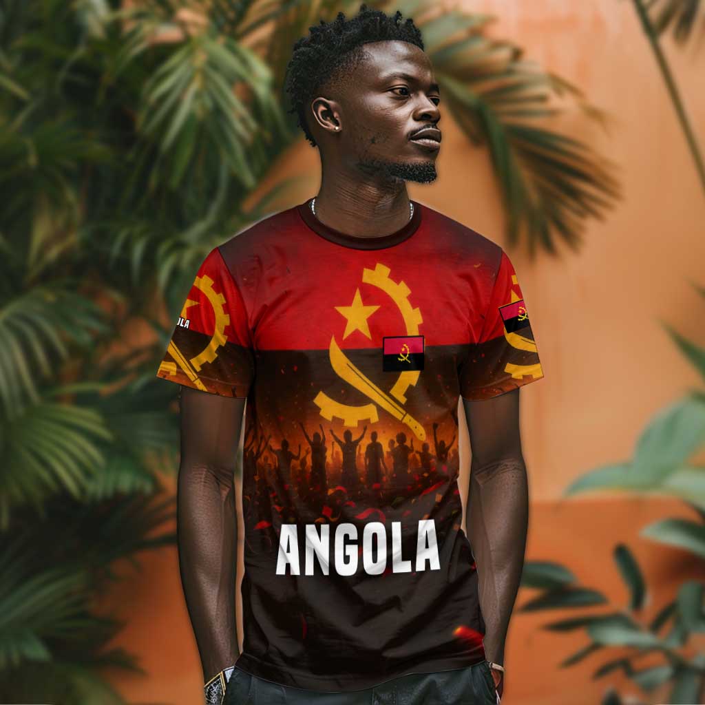 Angola T shirt Red Black Yellow Grunge - African Pride
