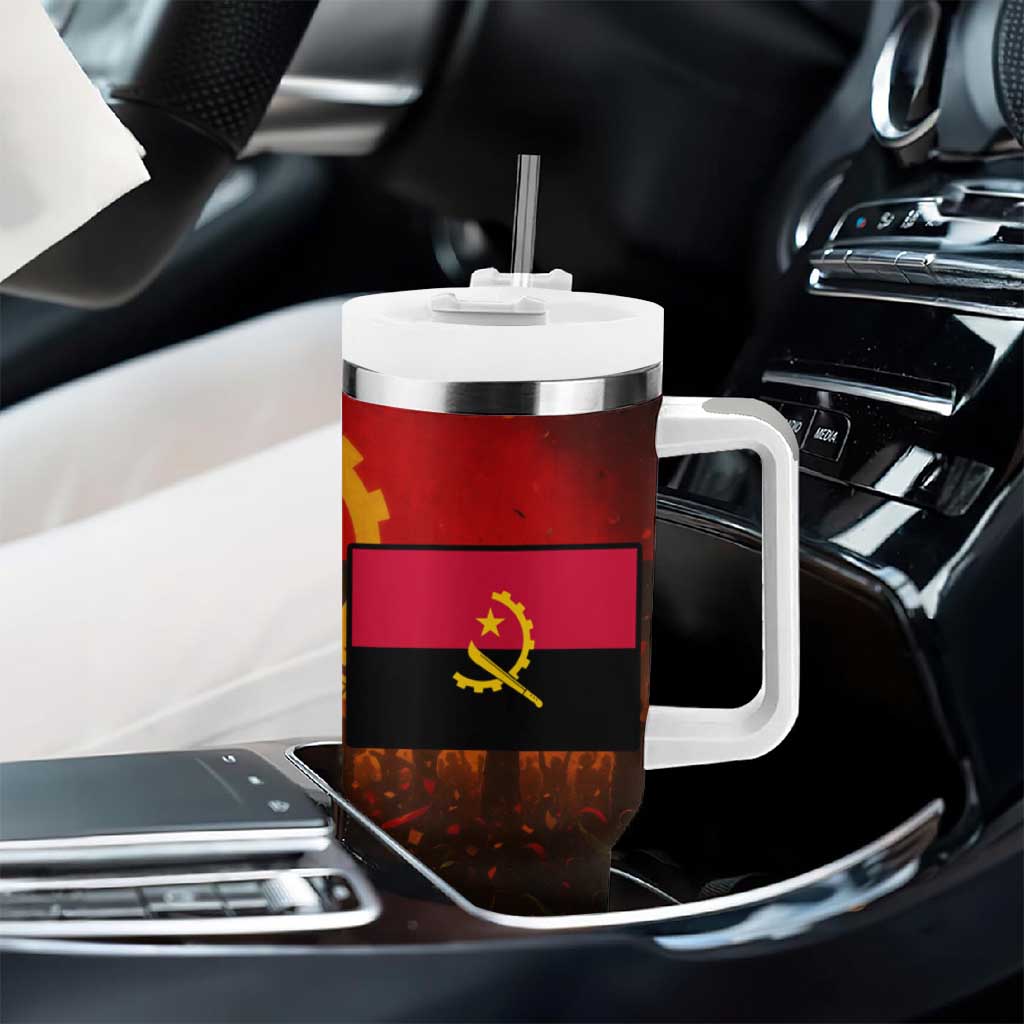 Angola Tumbler With Handle Red Black Yellow Grunge - African Pride
