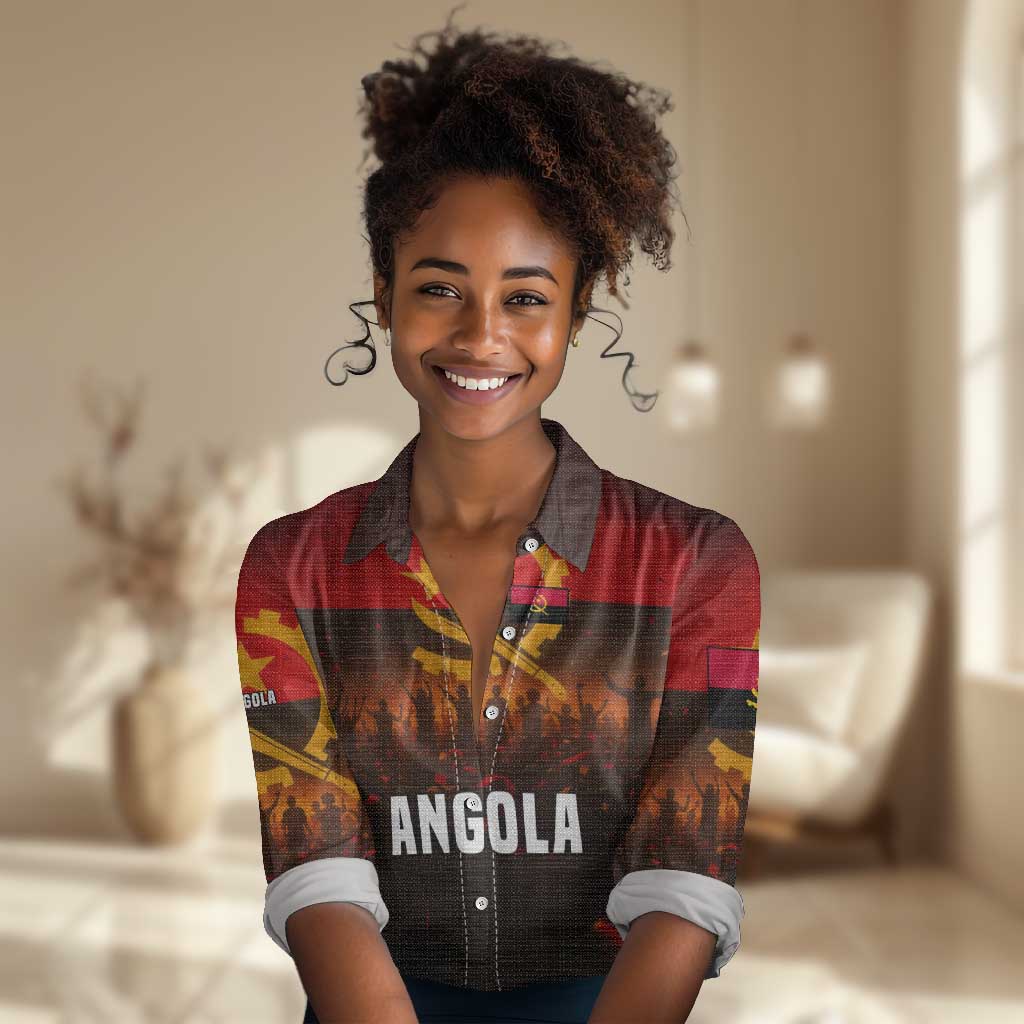 Angola Women Casual Shirt Red Black Yellow Grunge - African Pride