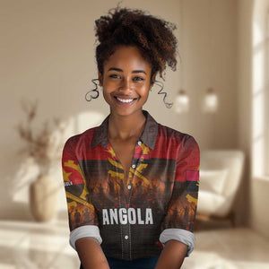 Angola Women Casual Shirt Red Black Yellow Grunge - African Pride