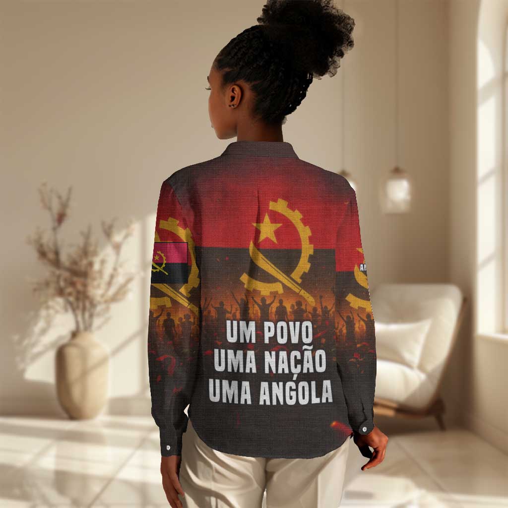 Angola Women Casual Shirt Red Black Yellow Grunge - African Pride