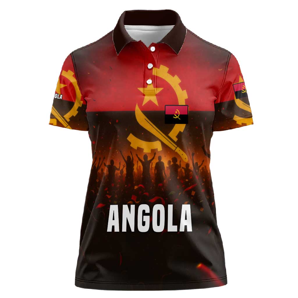 Angola Women Polo Shirt Red Black Yellow Grunge - African Pride