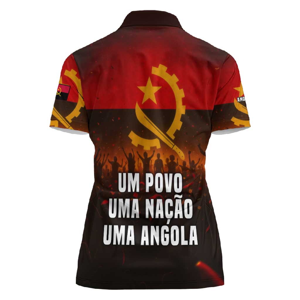 Angola Women Polo Shirt Red Black Yellow Grunge - African Pride