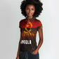 Angola Women Polo Shirt Red Black Yellow Grunge - African Pride