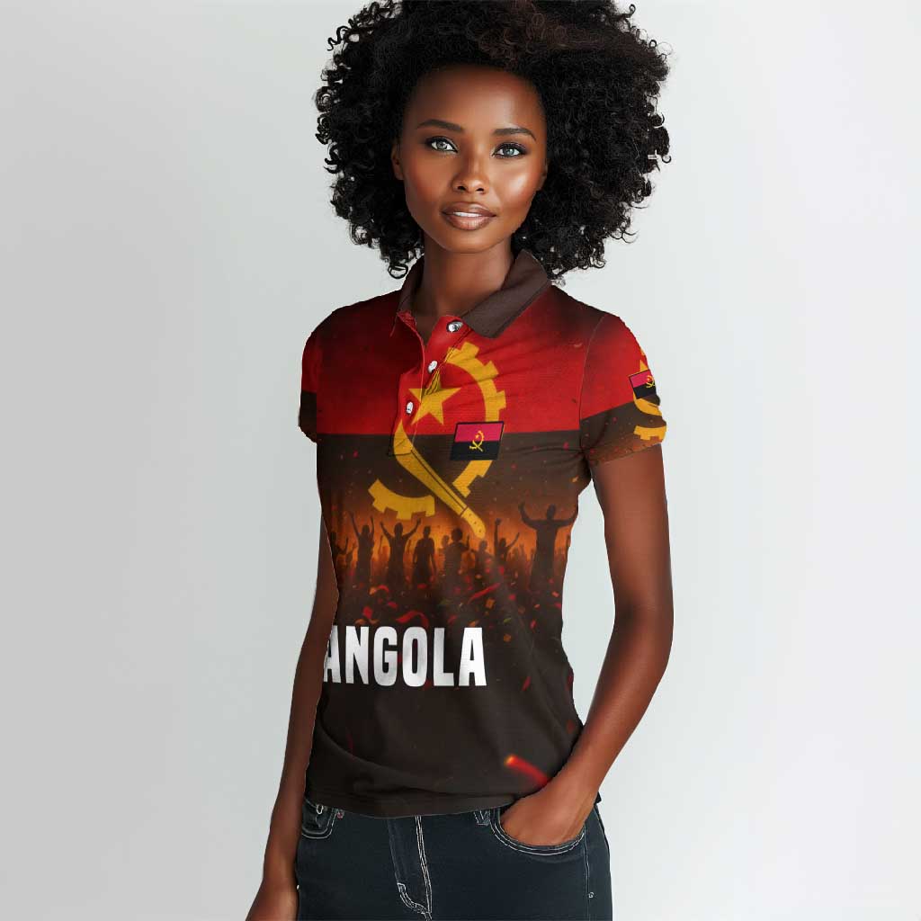 Angola Women Polo Shirt Red Black Yellow Grunge - African Pride