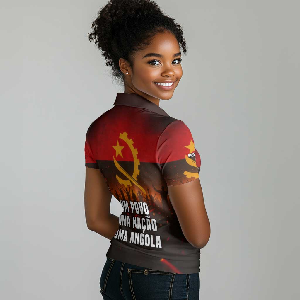 Angola Women Polo Shirt Red Black Yellow Grunge - African Pride