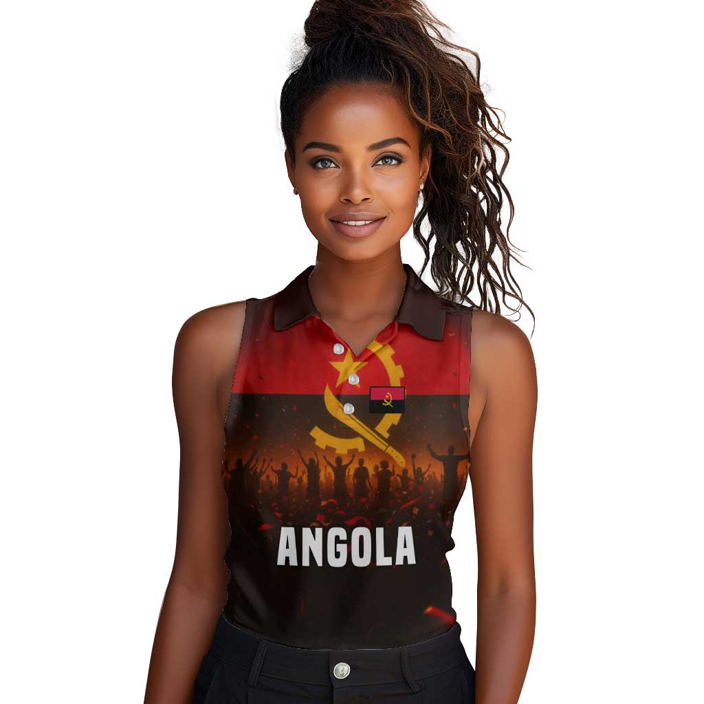 Angola Women Sleeveless Polo Shirt Red Black Yellow Grunge - African Pride