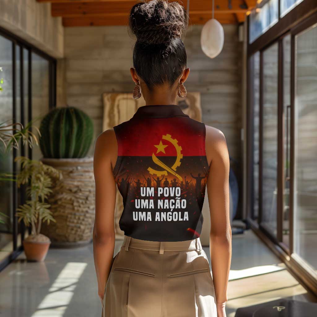 Angola Women Sleeveless Polo Shirt Red Black Yellow Grunge - African Pride