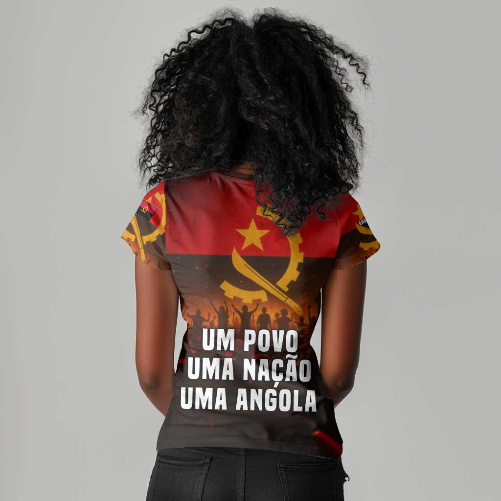 Angola Women V-Neck T-Shirt Red Black Yellow Grunge - African Pride
