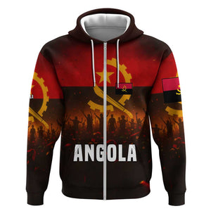 Angola Zip Hoodie Red Black Yellow Grunge - African Pride