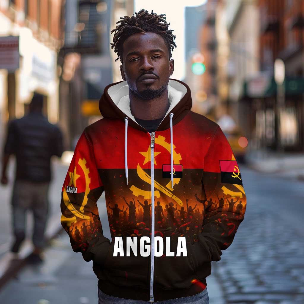Angola Zip Hoodie Red Black Yellow Grunge - African Pride