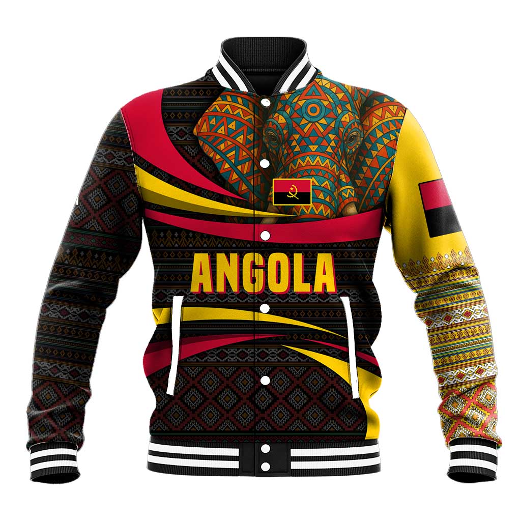 Angola Baseball Jacket Red Black Yellow Tribal and Elephant - African Pride