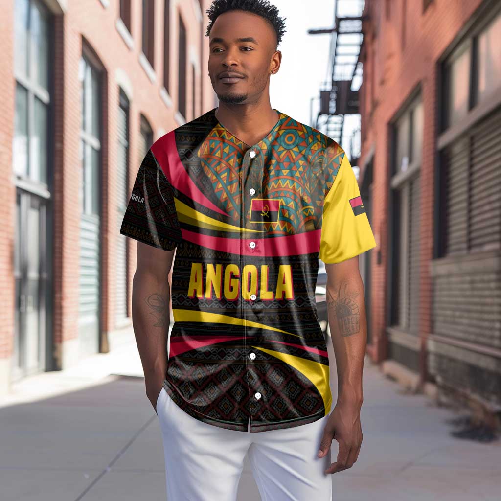 Angola Baseball Jersey Red Black Yellow Tribal and Elephant - African Pride