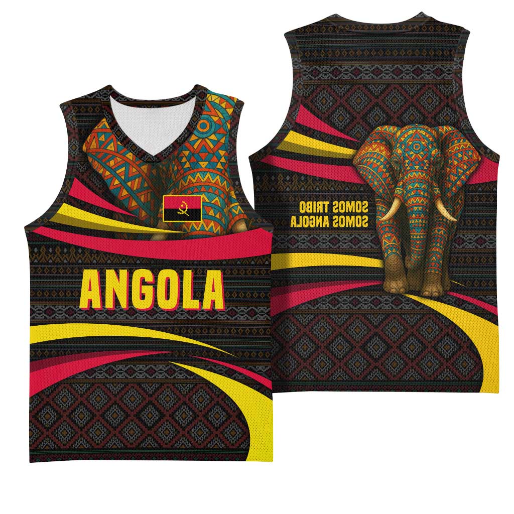 Angola Basketball Jersey Red Black Yellow Tribal and Elephant - African Pride