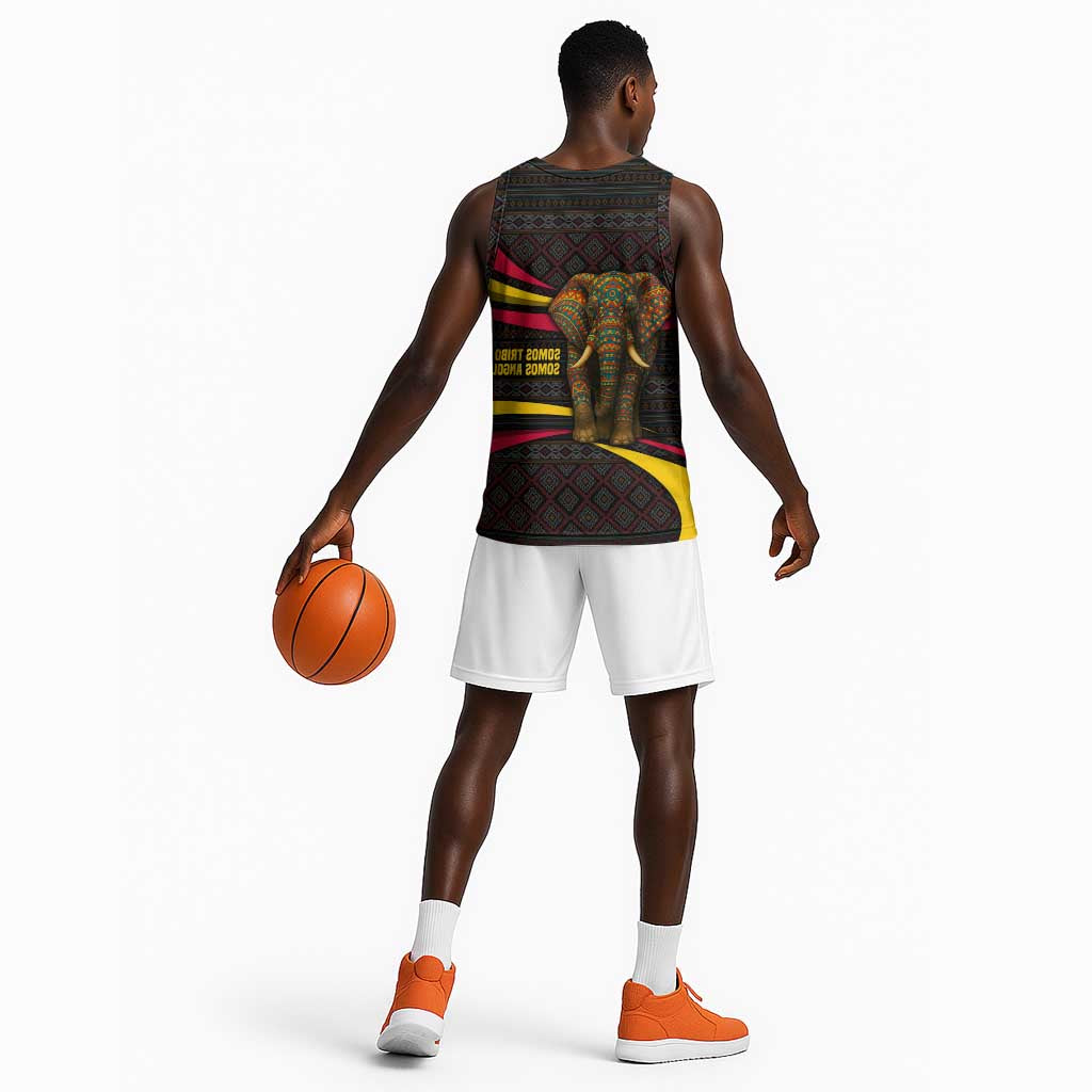 Angola Basketball Jersey Red Black Yellow Tribal and Elephant - African Pride
