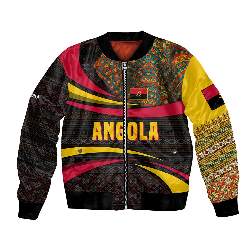 Angola Bomber Jacket Red Black Yellow Tribal and Elephant - African Pride