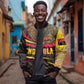 Angola Bomber Jacket Red Black Yellow Tribal and Elephant - African Pride