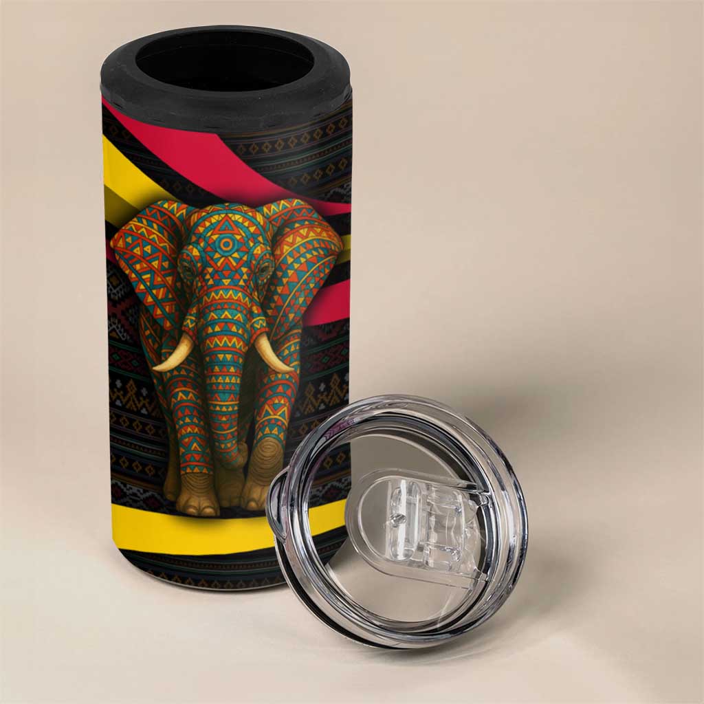 Angola 4 in 1 Can Cooler Tumbler Red Black Yellow Tribal and Elephant - African Pride