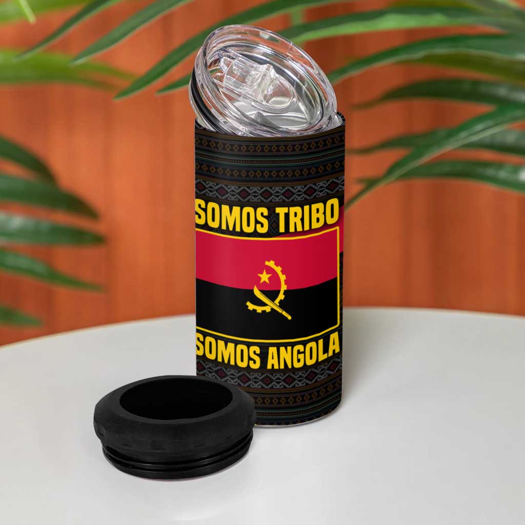Angola 4 in 1 Can Cooler Tumbler Red Black Yellow Tribal and Elephant - African Pride