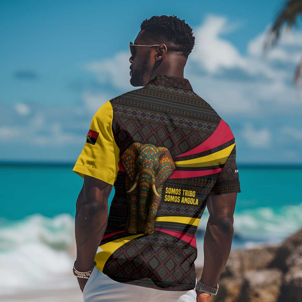 Angola Hawaiian Shirt Red Black Yellow Tribal and Elephant - African Pride